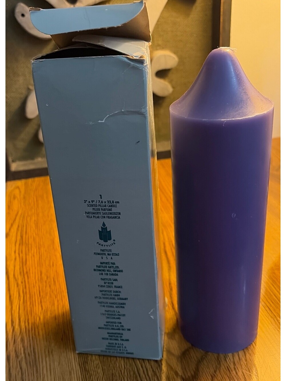 Vtg PARTYLITE Scented Pillar Candle #S3966 Lavender/Amethyst 3x9 Open Box NOS
